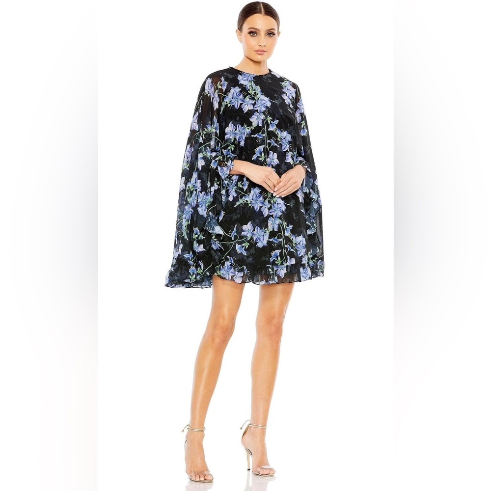 Mac Duggal 56028 Floral Cape Sleeve Dress